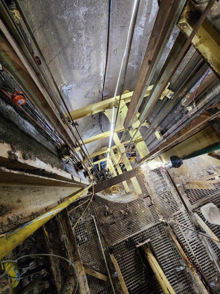 Underground mine shaft looking down - Shaft Steel Replacement - Job Report 2024