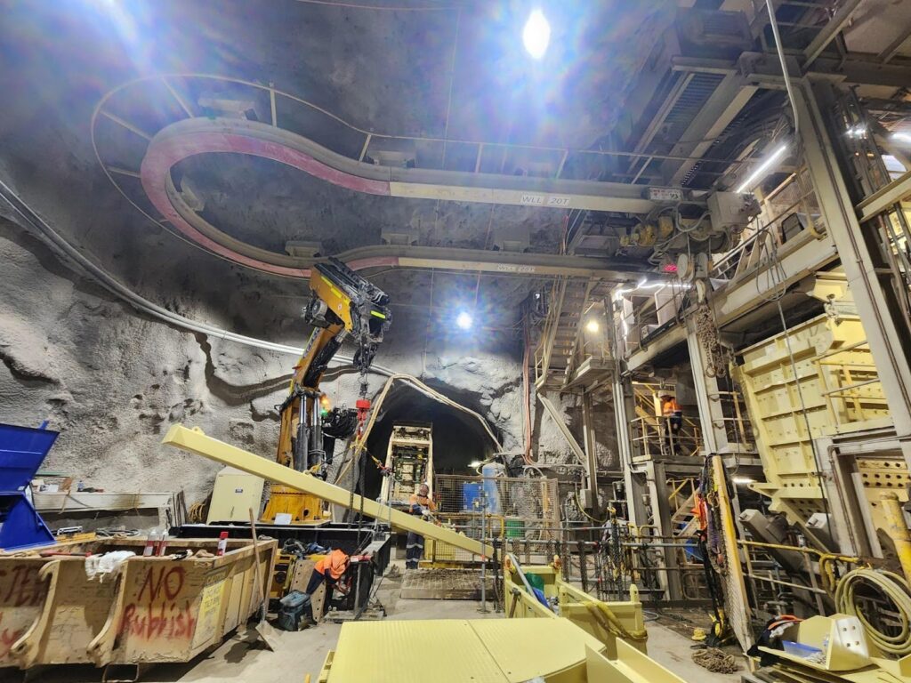 machines inside Underground mine tunnel - Shaft Steel Replacement - Job Report 2024